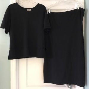 Coldwater Creek Matching Short Sleeve Top and Skirt, Stretchy Knit, Black, Sz XL